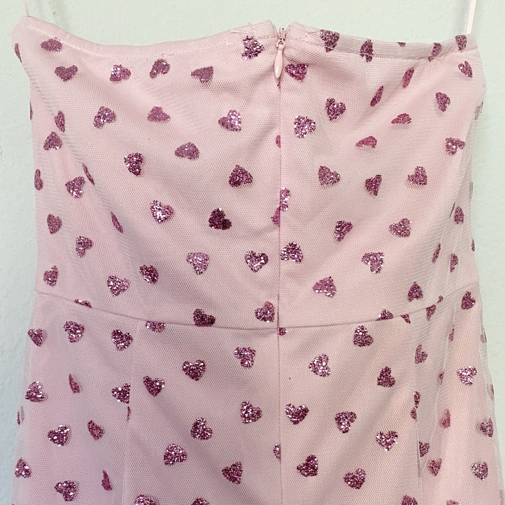 Superdown Fifi Mesh Mini Dress Pink Glitter Heart Print Bodycon Party Sz Medium - Picture 10 of 12
